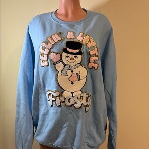 Feeling A Little Frosty‎ Patch sweatshirt women’s XL blue cotton Jerezzs winter